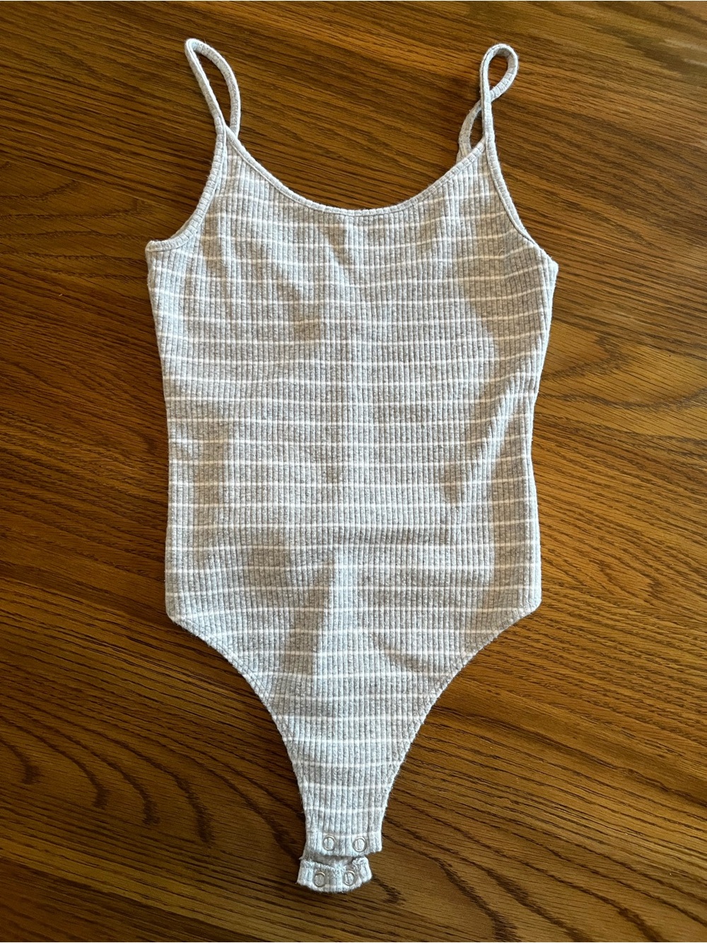 Express Light Gray Striped Ribbed Spaghetti-Strap Bodysuit